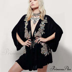 New Flowery Stitching Boho Dress Seductive Seaside Dress Deep Plunging-neckline Mini Celebration