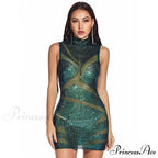 New Formal Sequin Charming Stand Collar Mini Dress