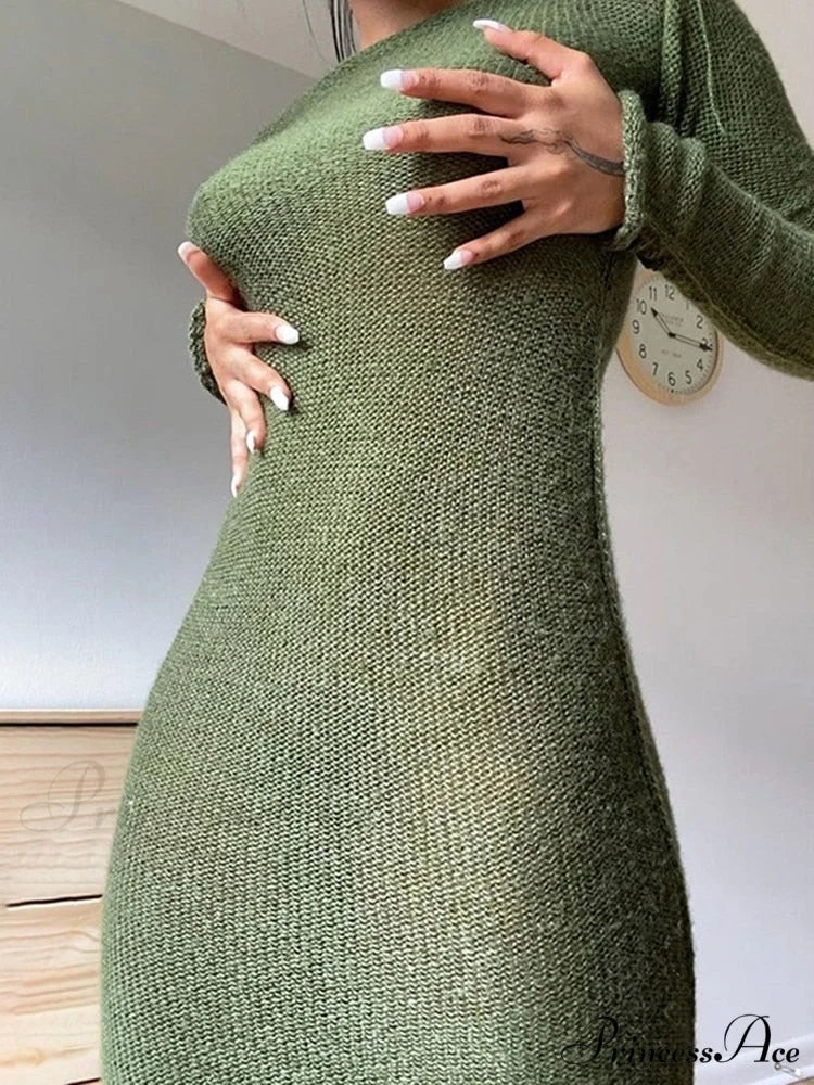 New Knitted Bodycon Fairy Grunge Casual Fashion Maxi Dress
