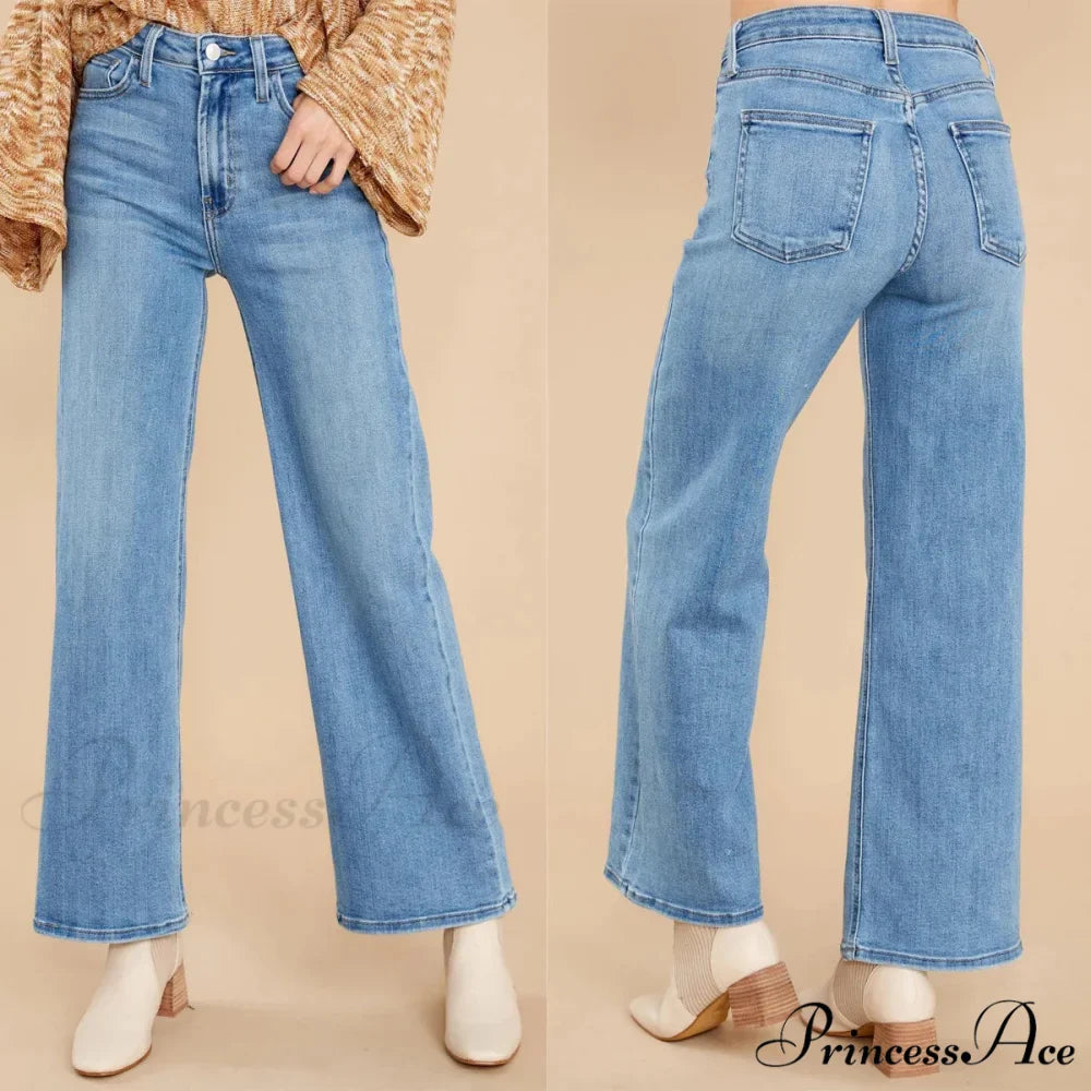 New Loose Straight Leg Casual Fashion Retro Distressed High Waist Wide Leg Cropped Denim Jean
