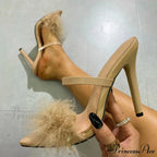 New Pink Fluffy Feather Peep-Toe Mules SexyFashionable Platform Slippers High Heel