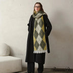 New Retro Argyle Jacquard Plaid Warm Neck Scarf for Autumn Winter 2024