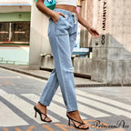 New Ripped Drawstring Elastic Waist Vintage Casual Fashion Baggy Denim Jean