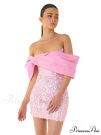 New Sexy Off Shoulder Sequins Pink Slash Neck Sparkly Elegant Christmas Party Dress