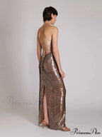 New Sexy Sleeveless Backless Lace-up Slim Long Dress Bright Sequins Christmas Party Dress