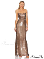 New Sexy Sleeveless Backless Lace-up Slim Long Dress Bright Sequins Christmas Party Dress