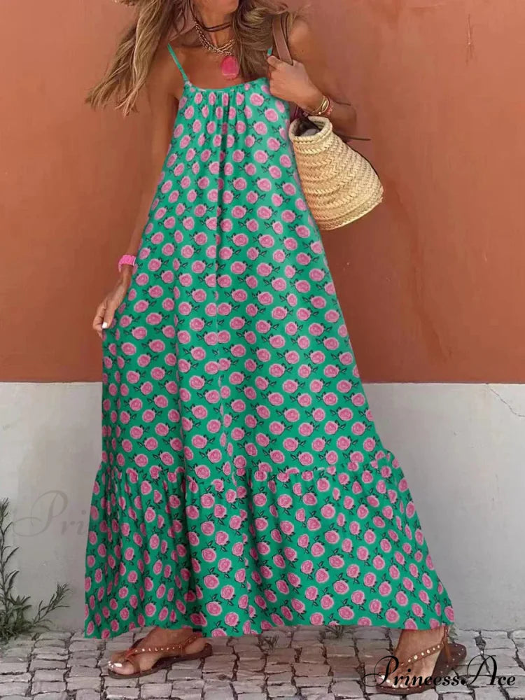New Sleeveless Print Summer Spaghetti Strap Boho Dress