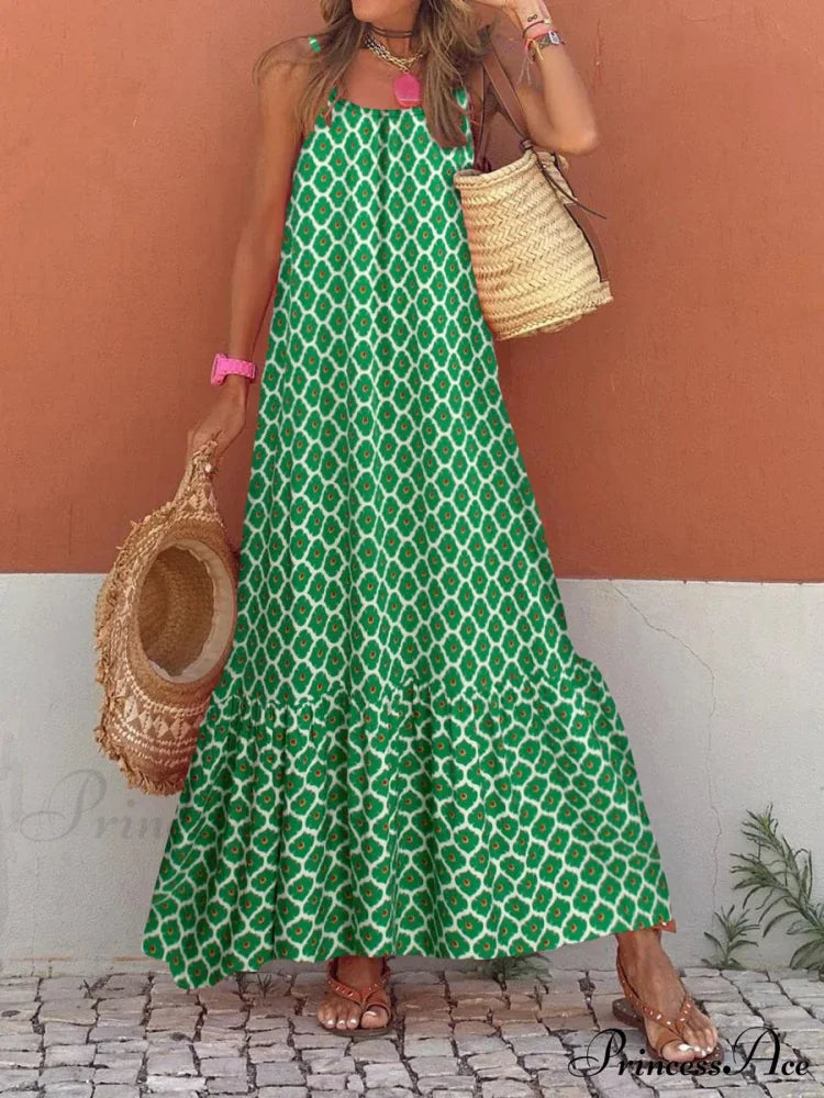 New Sleeveless Print Summer Spaghetti Strap Boho Dress