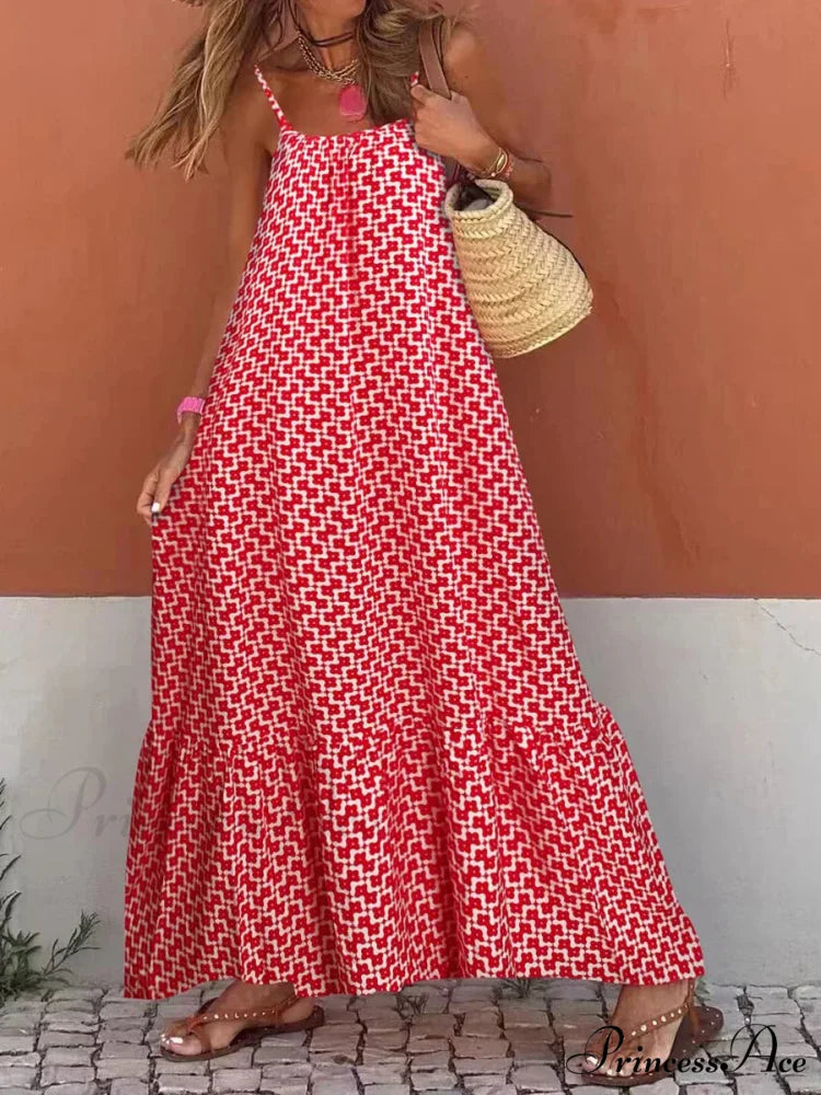 New Sleeveless Print Summer Spaghetti Strap Boho Dress