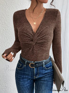 New Style Kink Low-Cut Monochrome Slim Sweater Top Women