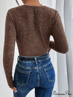 New Style Kink Low-Cut Monochrome Slim Sweater Top Women