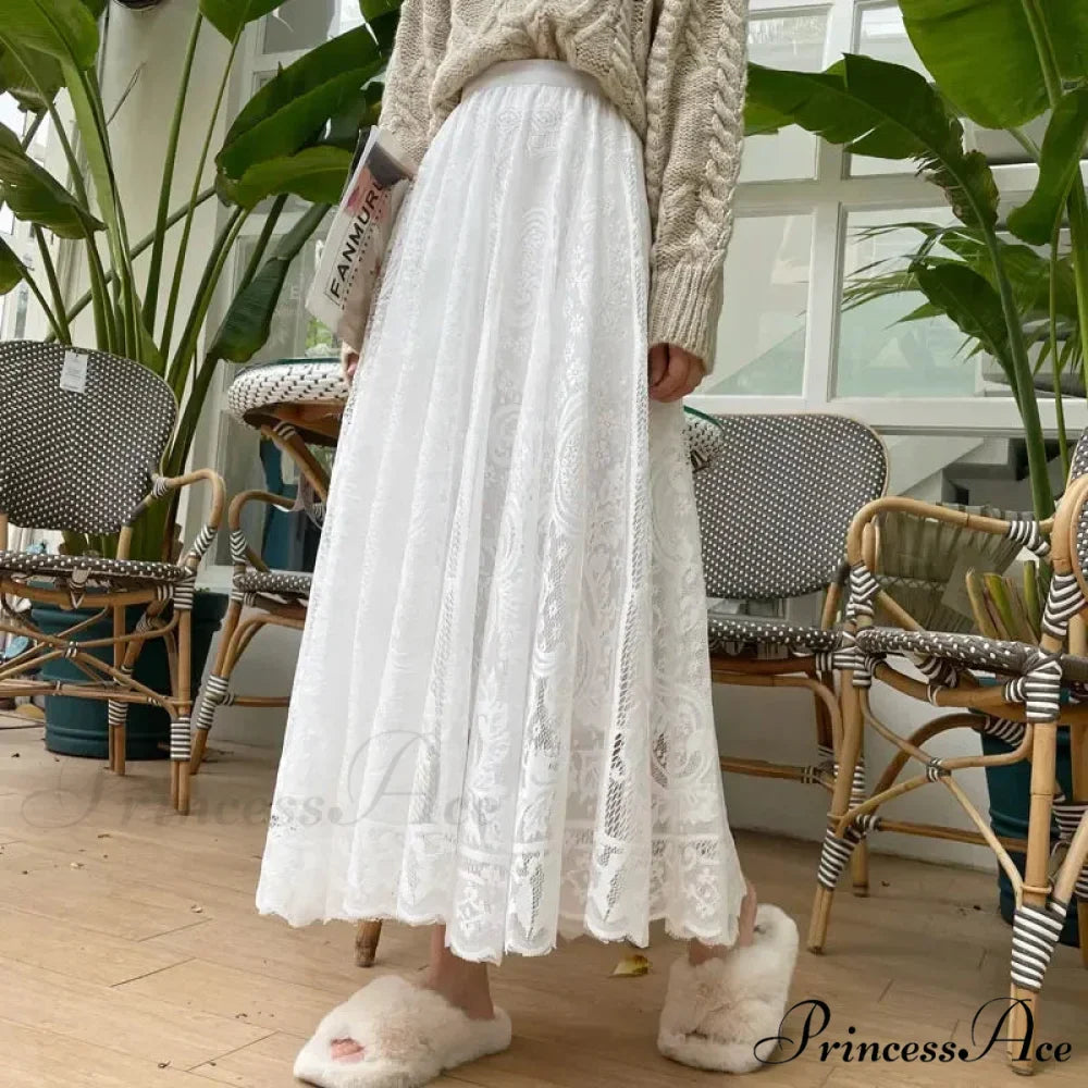 New Summer Women Long Skirt Enchanted Castle Personalized Lace