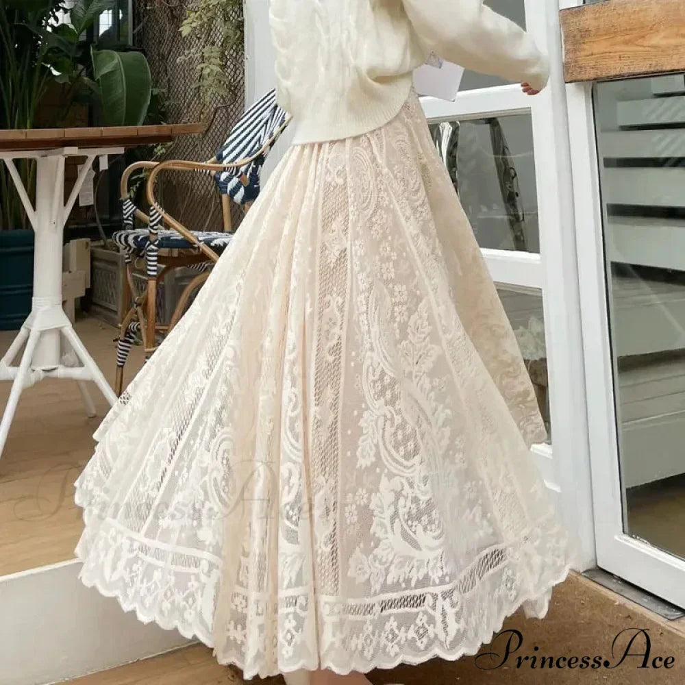 New Summer Women Long Skirt Enchanted Castle Personalized Lace