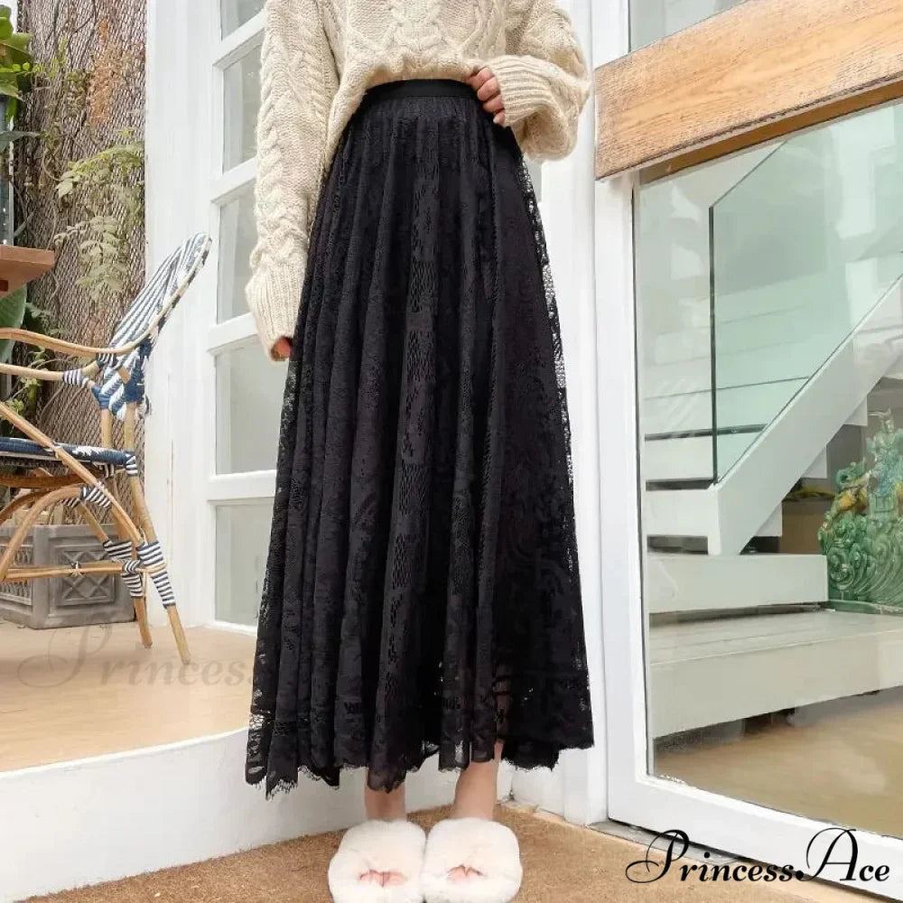 New Summer Women Long Skirt Enchanted Castle Personalized Lace