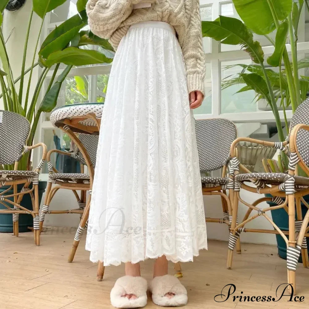 New Summer Women Long Skirt Enchanted Castle Personalized Lace