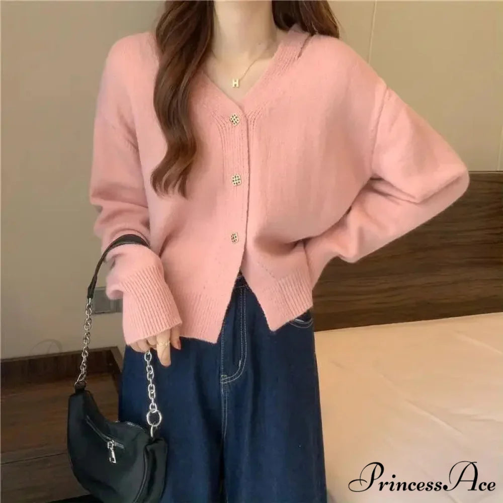 New V-Neck Button Red Knit Tops Stylish Knitwear Christmas Sweater