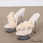 NewFashion Pink Floral Pvc Transparent Super-High Platform Sexy Peep-Toe Slipper High Heel