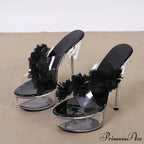 NewFashion Pink Floral Pvc Transparent Super-High Platform Sexy Peep-Toe Slipper High Heel