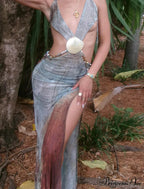 Nibber Pearl Shells Halter Party Dress