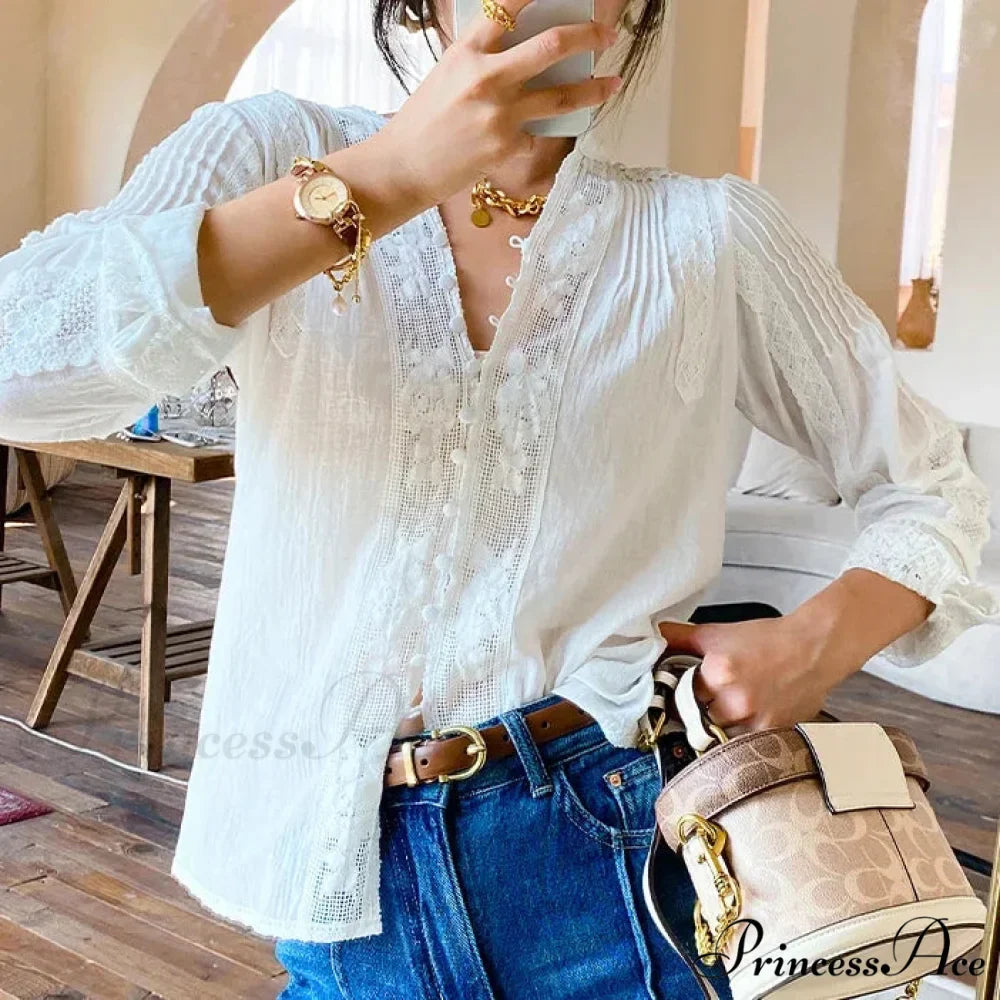 Nomadic Bohemian Floral Stitched Lace Extended Sleeve Blouse
