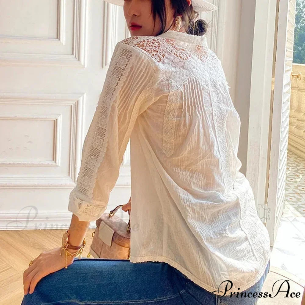 Nomadic Bohemian Floral Stitched Lace Extended Sleeve Blouse