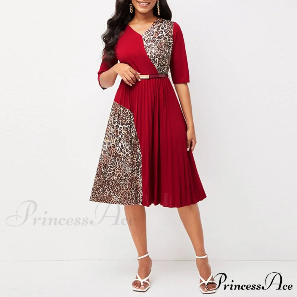 O Neck Half Sleeve Elegant A-Line Pleated Dress