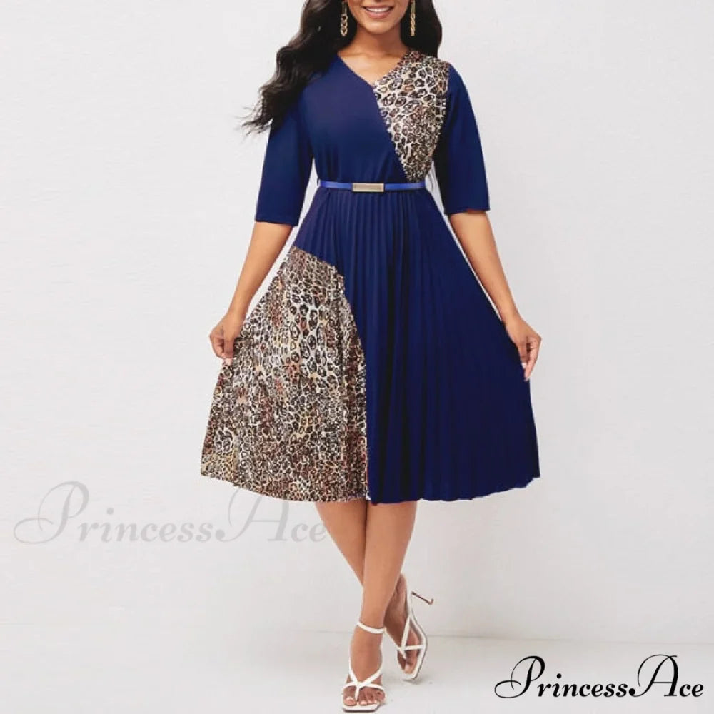 O Neck Half Sleeve Elegant A-Line Pleated Dress