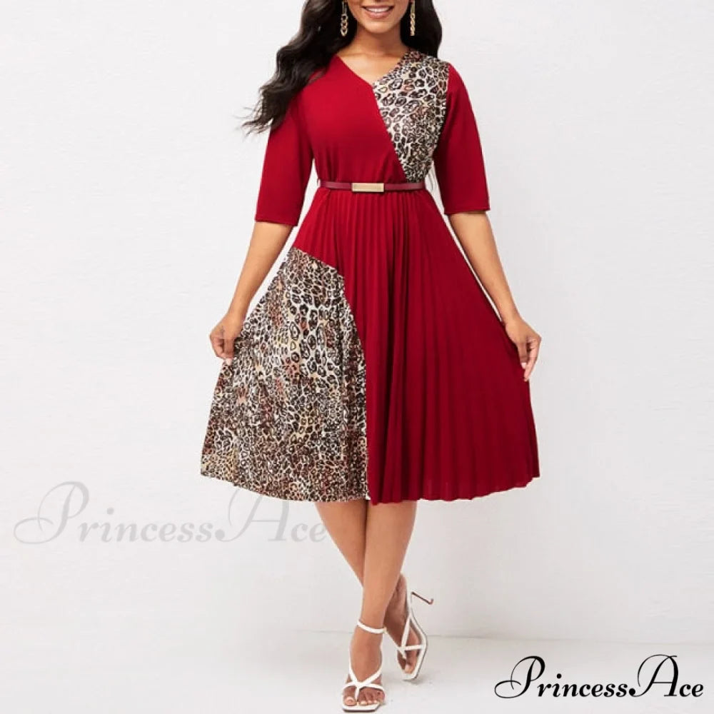 O Neck Half Sleeve Elegant A-Line Pleated Dress