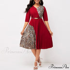 O Neck Half Sleeve Elegant A-Line Pleated Dress