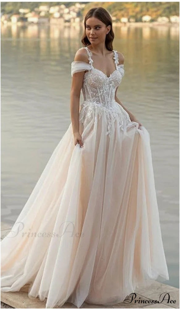 Off-Shoulder A-Line Transparent Bridal Gown