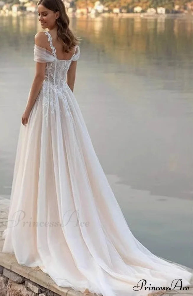 Off-Shoulder A-Line Transparent Bridal Gown