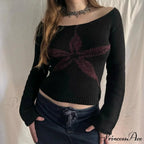 Off Shoulder Artistic Design Sweater Extended Sleeve Knit Top Women