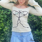 Off Shoulder Artistic Design Sweater Extended Sleeve Knit Top Women