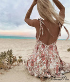 Off Shoulder Backless Printed Dress