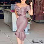 Off Shoulder Bodycon Mermaid Ruffle Dress