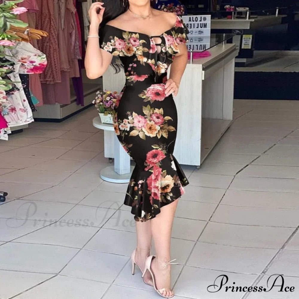 Off Shoulder Bodycon Mermaid Ruffle Dress