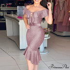 Off Shoulder Bodycon Mermaid Ruffle Dress