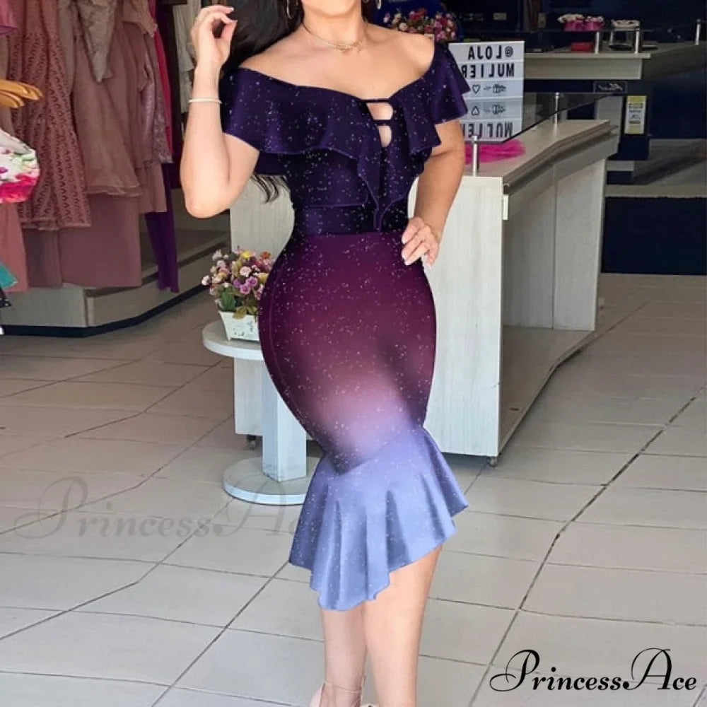 Off Shoulder Bodycon Mermaid Ruffle Dress