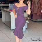 Off Shoulder Bodycon Mermaid Ruffle Dress