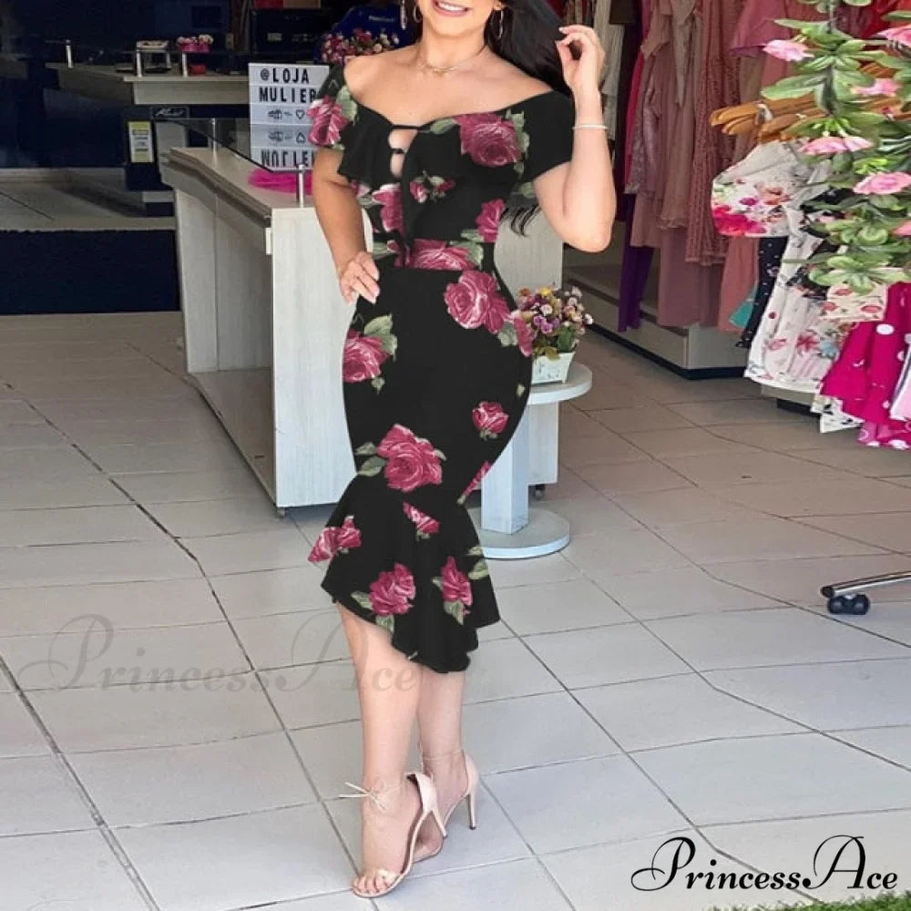 Off Shoulder Bodycon Mermaid Ruffle Dress