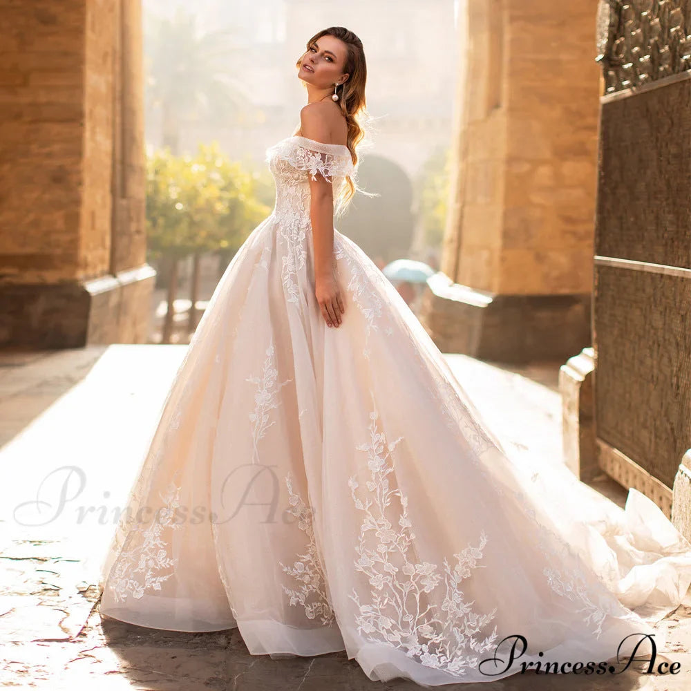 Off-Shoulder Celestial Long Train Wedding Gown