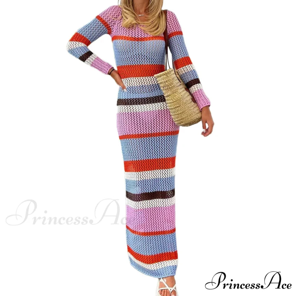 Off Shoulder Crochet Maxi Attire Vintage Patchwork Extended Sleeve Women