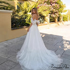Off-Shoulder Deep V Glitter Wedding Gown