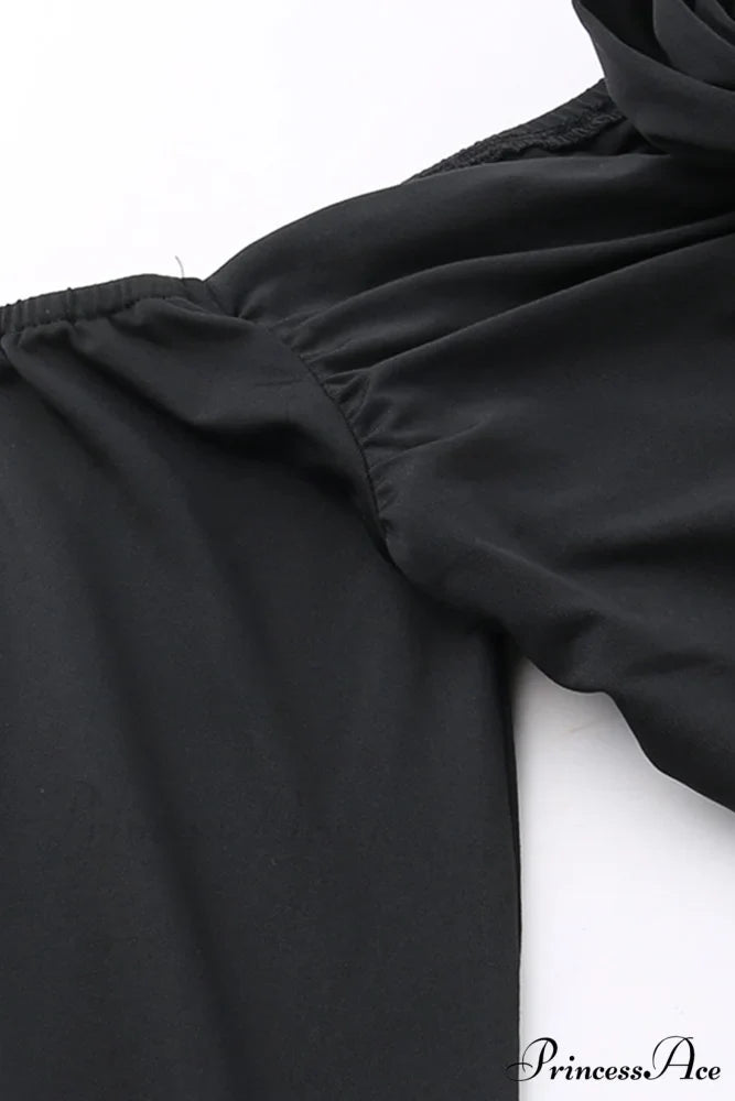 Off-Shoulder Dress with Flares Sleeves and Floral Gathered Design