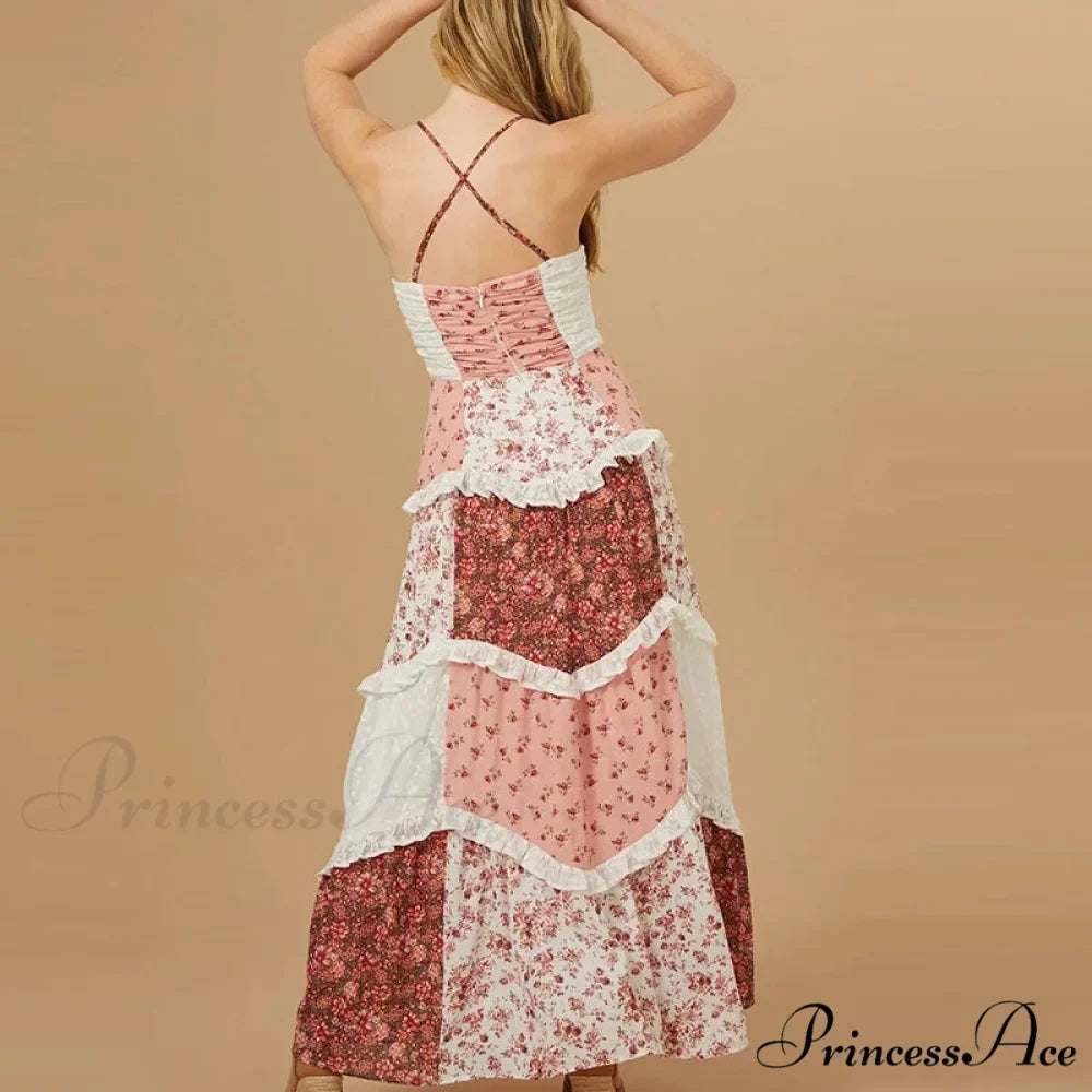 Off-Shoulder Elevated Waist Pleated Floral Dress