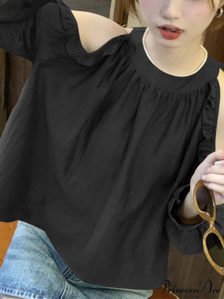 Off-Shoulder Frilled Monochrome Top