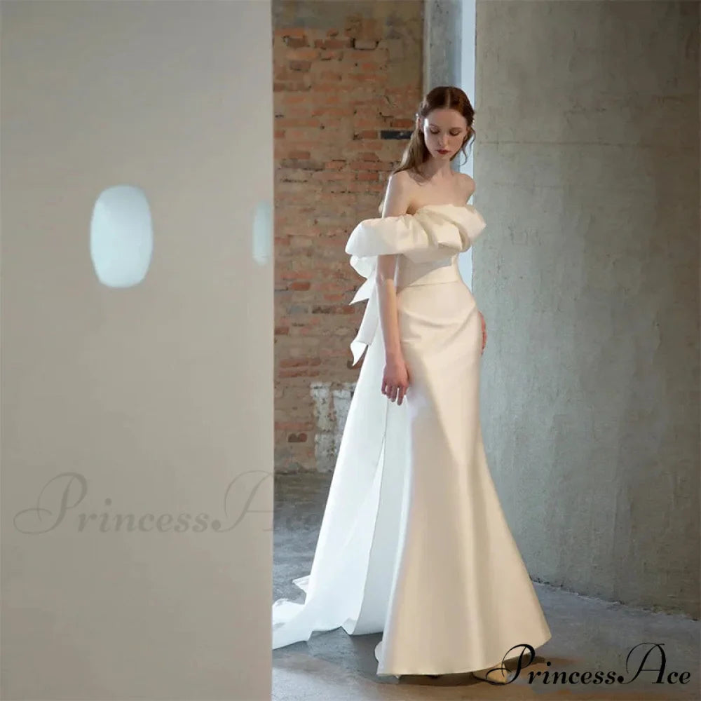 Off-Shoulder Glossy Slim Wedding Gown
