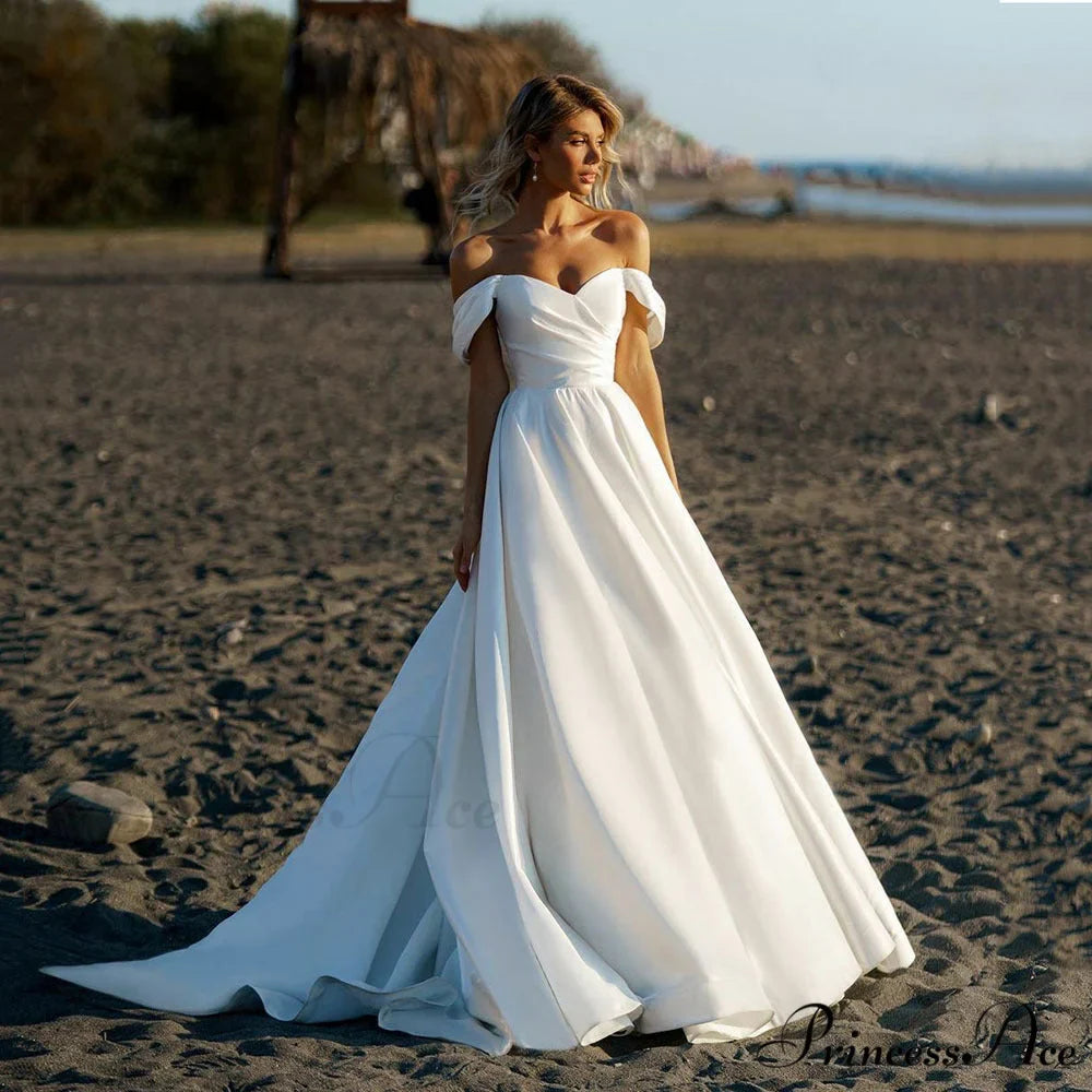 Off-Shoulder Glossy Transparent Wedding Gown