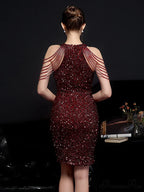 Off Shoulder Gold Sequin Short Party Bodycon Dress