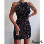 Off Shoulder Gold Sequin Short Party Bodycon Dress